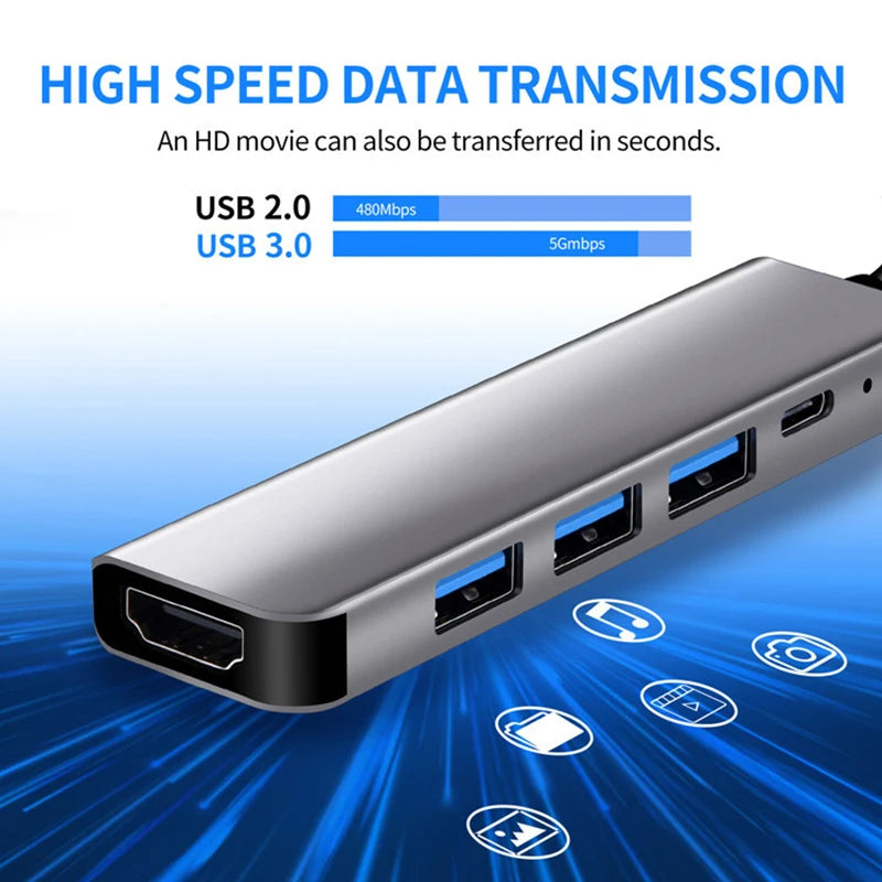 Hub USB-C 7-en-1 – HDMI 4K, USB 3.0 & Charge Rapide PD