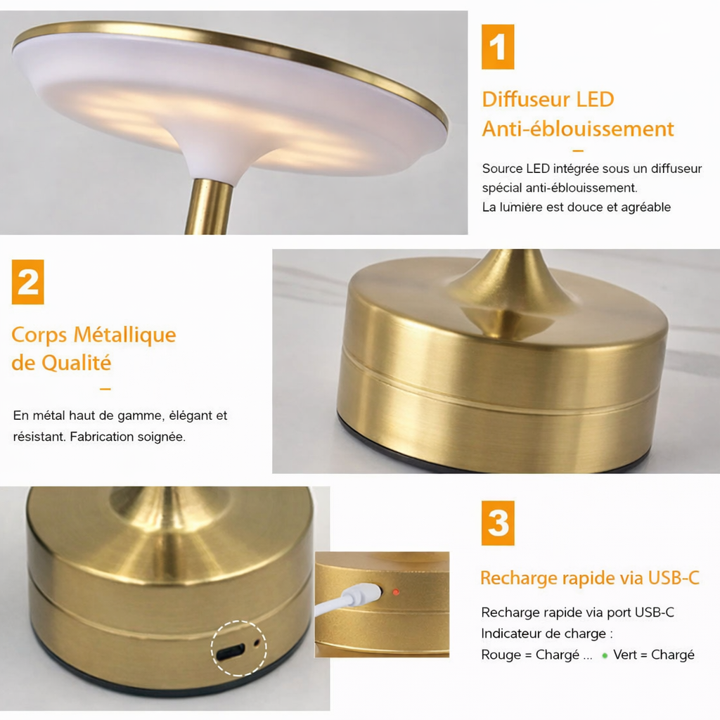Lampe de Bureau LED Tactile – Rechargeable, Lumiere Douce & Design Elegant